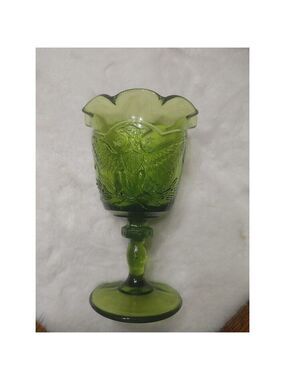 L.E. SMITH VINTAGE GREEN GOBLET Embossed AMERICAN EAGLES AND STARS
